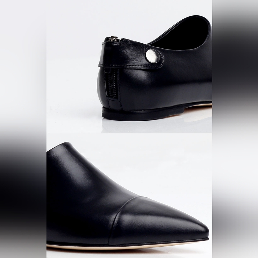 Vince Women's Dark Leather Flats - Picture 5 of 8
